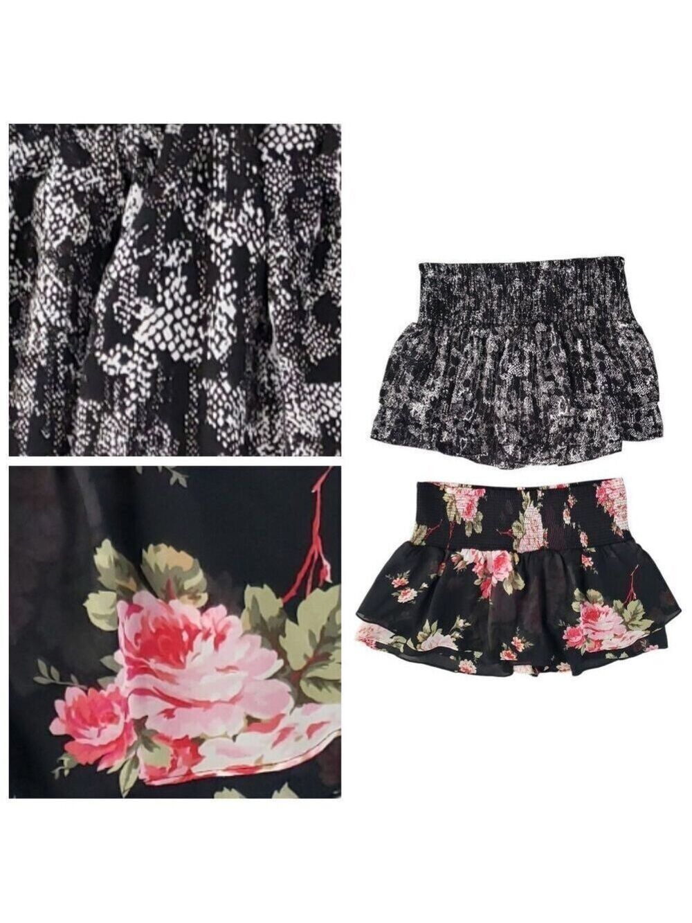 Express Floral & Snakeskin Print Smocked Mini Skirt Set | Size Large - Picture 3 of 9